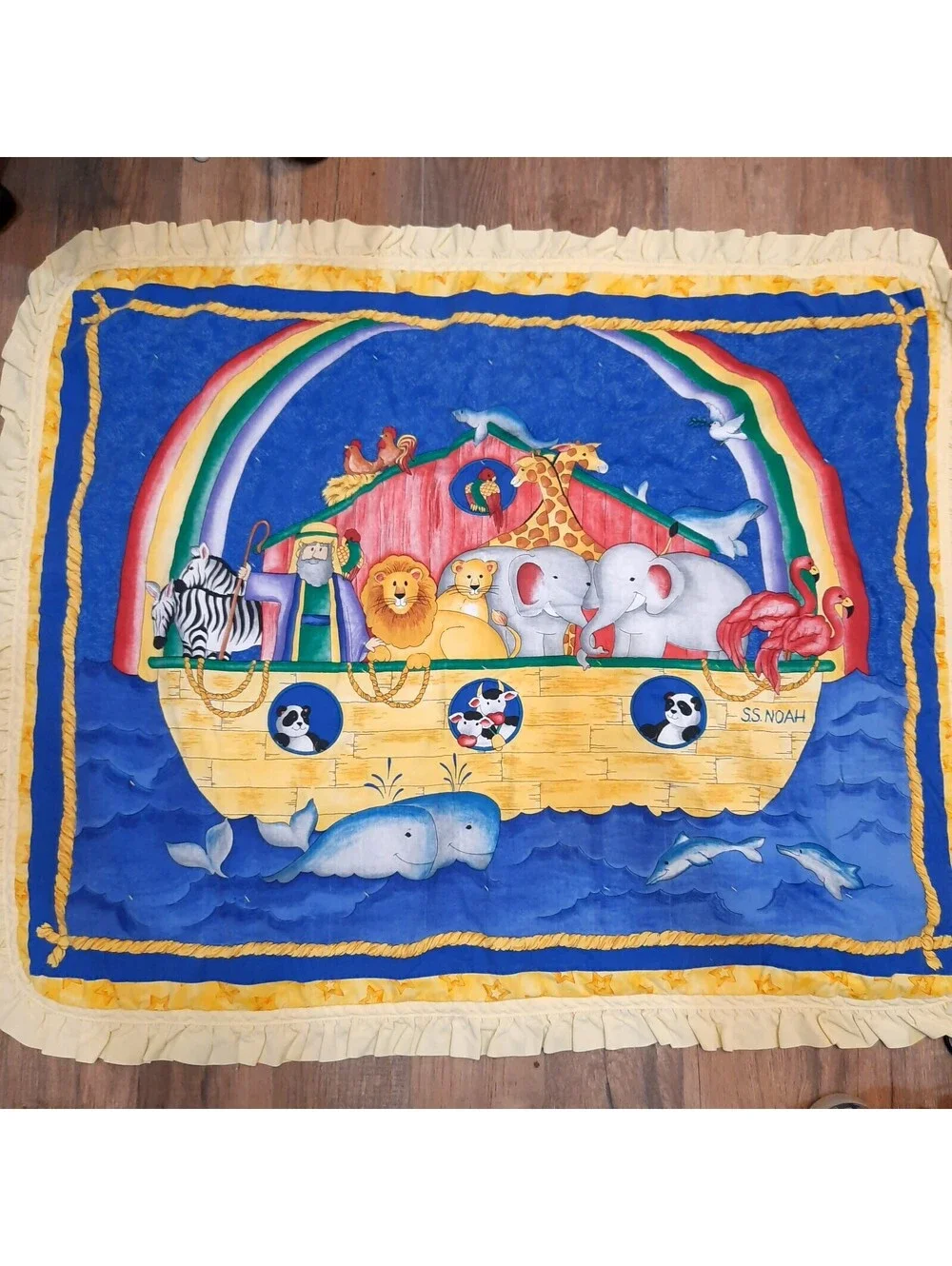 Vintage Noah's Ark baby Quilt Handmade Nursery Bedding Primary colors Patchwork